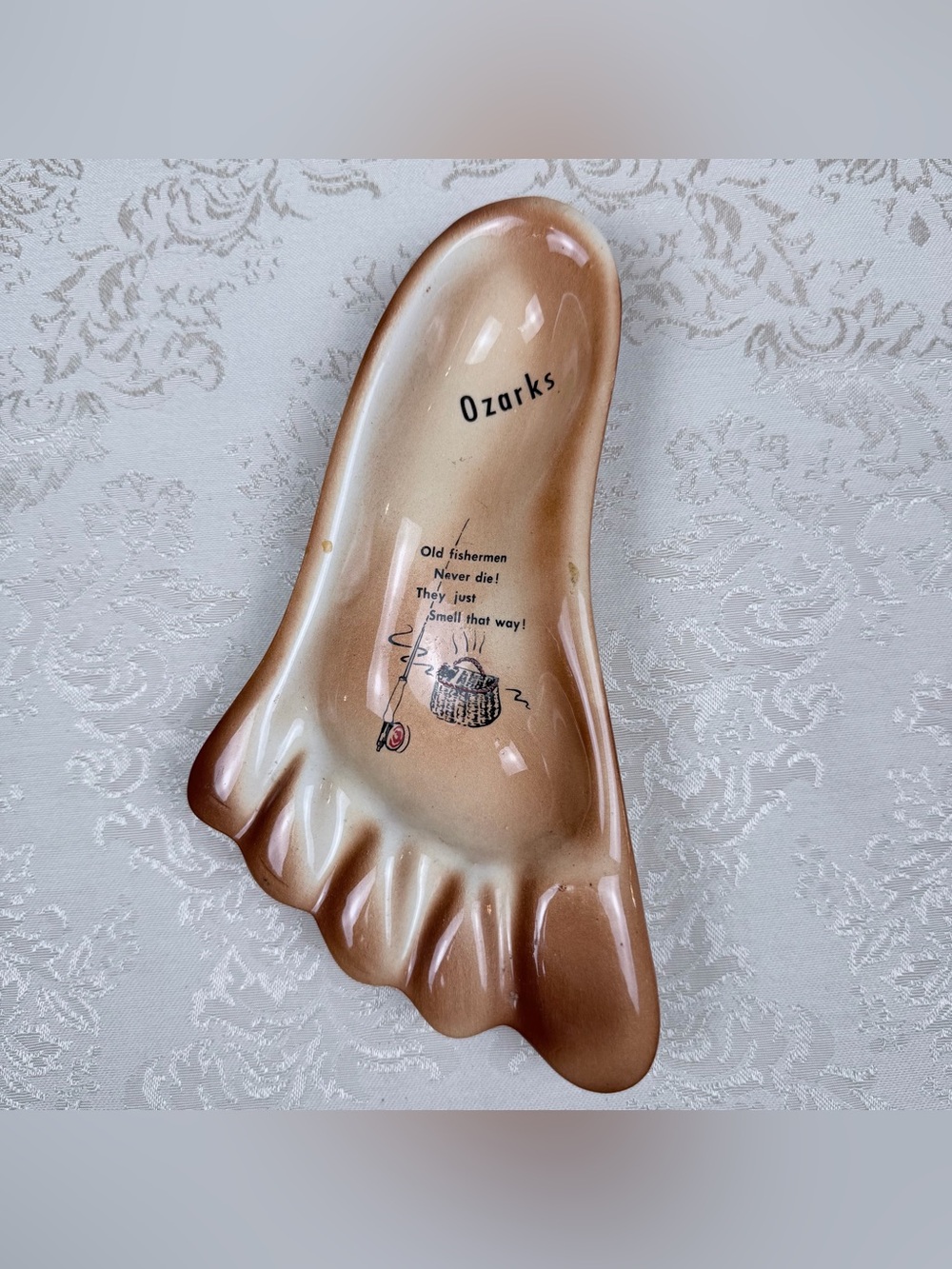 Vintage Ozarks Ceramic Foot Dish, Ashtray, Made in USA
